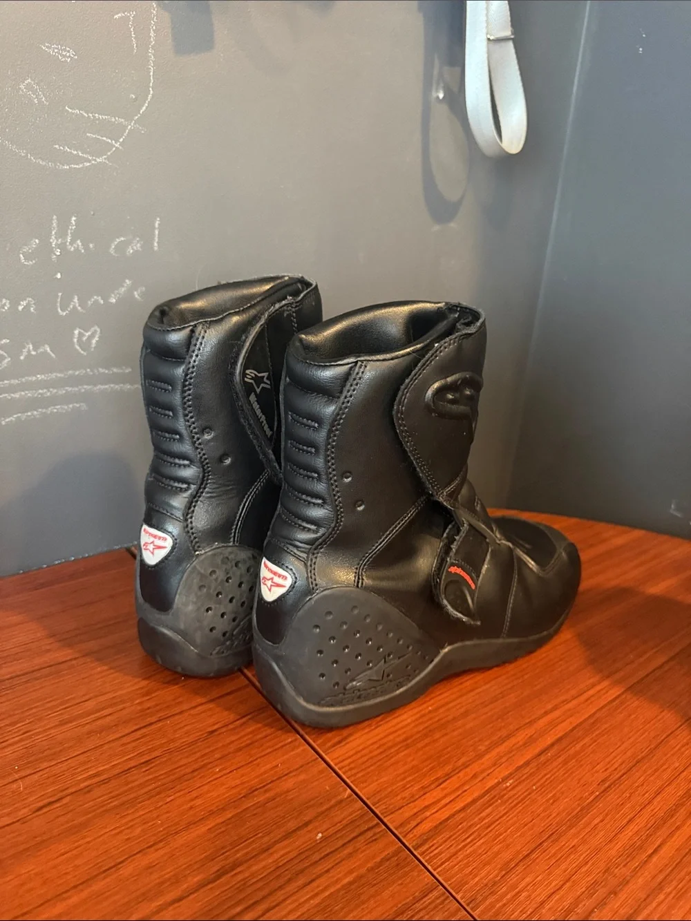 Alpinestars Black Riding Boots with Red Dial Accent